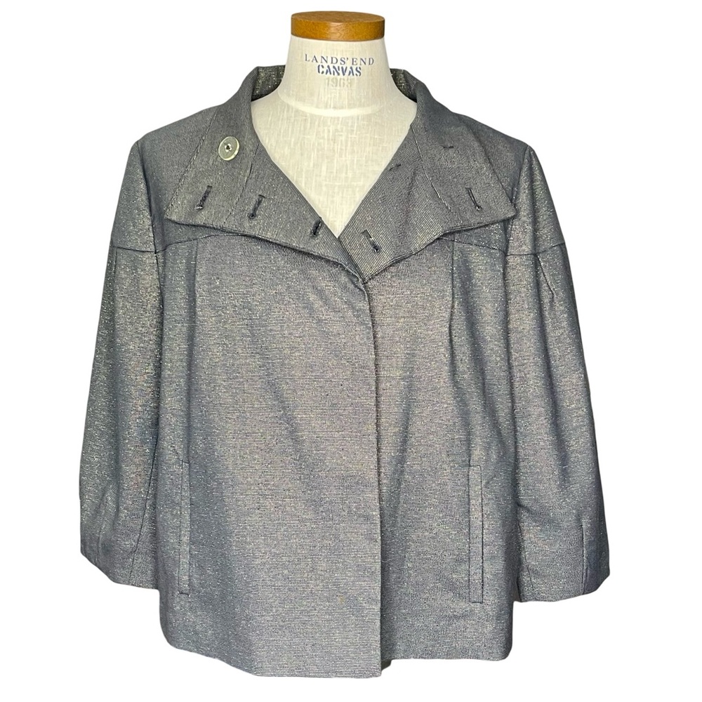 Apostrophe Gray Gold Shimmer Collared 3/4 Sleeve Button up Jacket Blazer SzL
